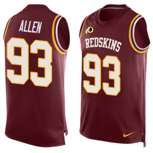 Nike Redskins #93 Jonathan Allen Burgundy Red Team Color Men's Stitched NFL Limited Tank Top Jersey - Click Image to Close